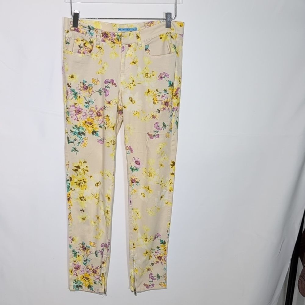 ANTONIO MELANI Floral Skinny Pants - Cream and Yellow